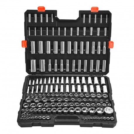 Galvučių rinkinys, 163 vnt., 9,5/6,4/12,7 mm, SAE ir metrinės, chromuotas CR-V plienas